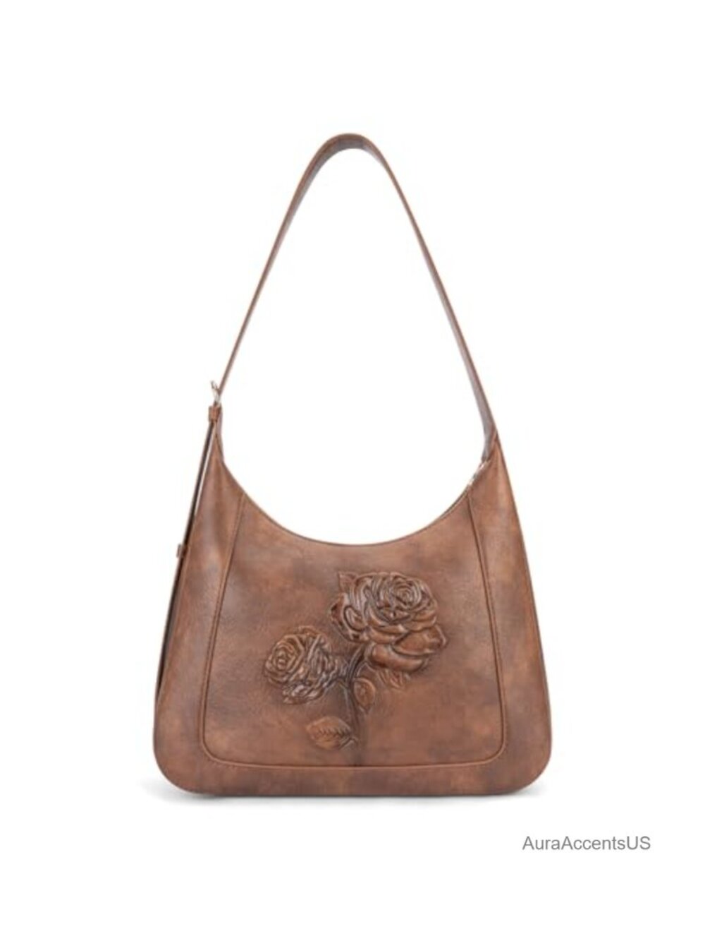 Small Vegan Leather Hobo Shoulder Bag for Women Floral Embossed Purse